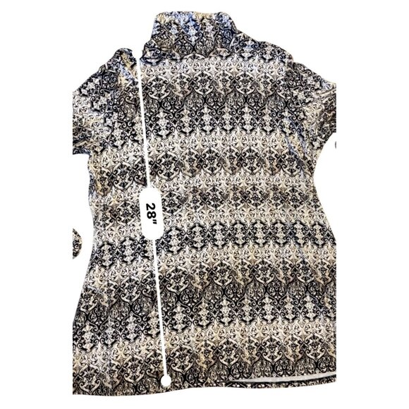 Investments Essentials XL Tunic Top Liquid Knit black white tan Print Long Sleev - Picture 8 of 8